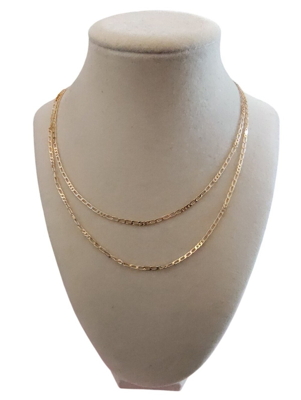 Minimalist Gold Tone Double Layer Figaro Chain Necklace 15"-18"